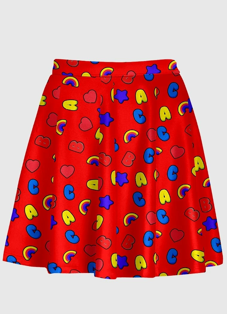In Control Clothing ABC Red Flare Skirt 3 In Control Clothing ABC Red Flare Skirt