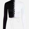 In Control Clothing Black And White Lace-Up Top Bestsellers
