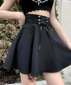 In Control Clothing Bestsellers Black Lace Up Flared Mini Skater Skirt