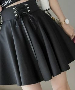 In Control Clothing Bestsellers Black Lace Up Flared Mini Skater Skirt