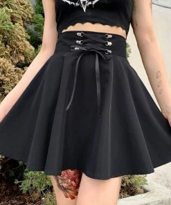 In Control Clothing Bestsellers Black Lace Up Flared Mini Skater Skirt