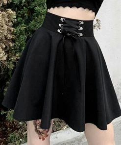 In Control Clothing Bestsellers Black Lace Up Flared Mini Skater Skirt
