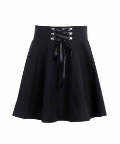 In Control Clothing Bestsellers Black Lace Up Flared Mini Skater Skirt