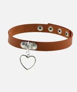 In Control Clothing Brown Kawaii Style Heart Pendant Choker Necklace