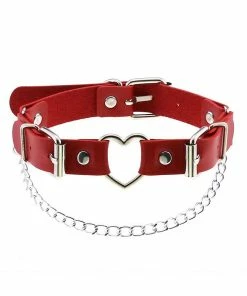 In Control Clothing Cherry Red Heart Strap Chain Detail Choker Necklace