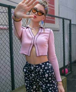 Trendsi Bestsellers Contrast Stitching Exposed Seam Cropped Top