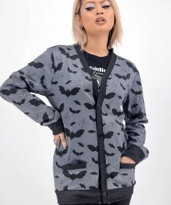 In Control Clothing Bestsellers Grey Bat Pattern Cardigan Sweater
