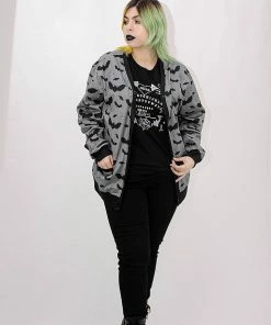 In Control Clothing New In Grey Bat Pattern Cardigan Sweater