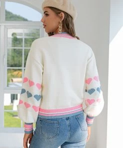 Trendsi Heart Print Striped Contrast Cropped Cardigan Bestsellers