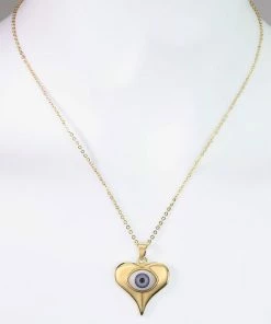 In Control Clothing Heart Shape Evil Eye Pendant Necklace