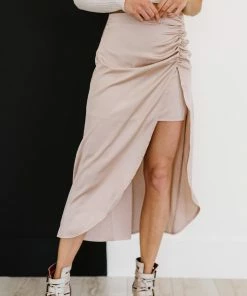 Trendsi HYFVE Glam It Up Ruched Satin Tulip Hem Skirt Bestsellers