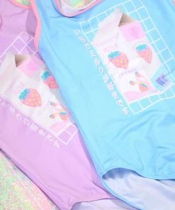 In Control Clothing Lilac Strawberry Milk Graphic Print One Piece Swimsuit Bestsellers