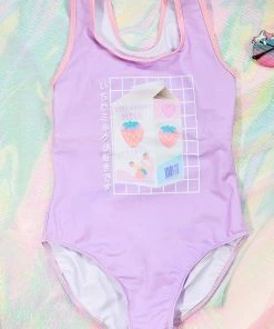 In Control Clothing Lilac Strawberry Milk Graphic Print One Piece Swimsuit Bestsellers