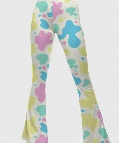 In Control Clothing Pastel Cow Print Flare Pants