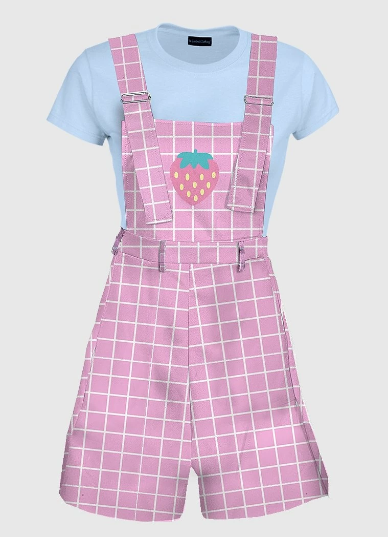 In Control Clothing Bestsellers Pink Strawberry Grid Overalls 3 In Control Clothing Bestsellers Pink Strawberry Grid Overalls