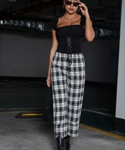 Trendsi Plaid High Waist Cropped Wide Leg Pants Bestsellers