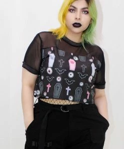 Gianella Baby (Plus) Goth Candy Black Mesh Crop Top