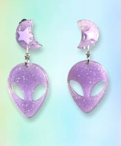 In Control Clothing Purple Alien Moon Clip On Earrings
