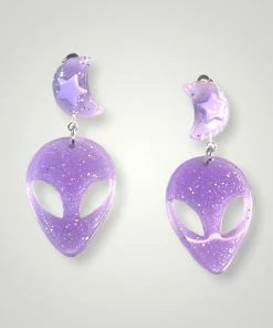 In Control Clothing Purple Alien Moon Clip On Earrings