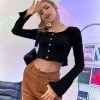 Trendsi Bestsellers Slit Cuff Butterfly Button Down Cropped Knit Top 2 Trendsi Bestsellers Slit Cuff Butterfly Button Down Cropped Knit Top