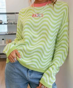 Trendsi WAVES Wavy Stripe Pattern Dropped Shoulder Sweater